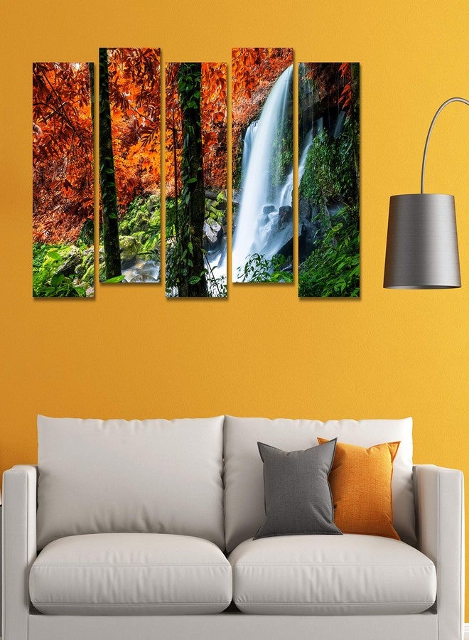 PAPER PLANE DESIGN Photo Frames for Wall Decoration Waterfall Scenery View Picture 5 Split Panels Art Decor for Living Room Bedroom Hotel Office, Sun-Board, (27 x 50 Inch) - Image 2